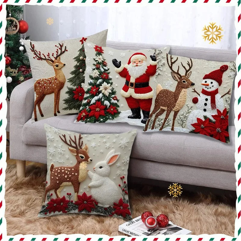 45x45cm Cartoon Christmas Pillow Cover Elk Santa Claus Snowman Xmas Tree Merry Christmas Decor Gift 2025 Happy New Year 2026