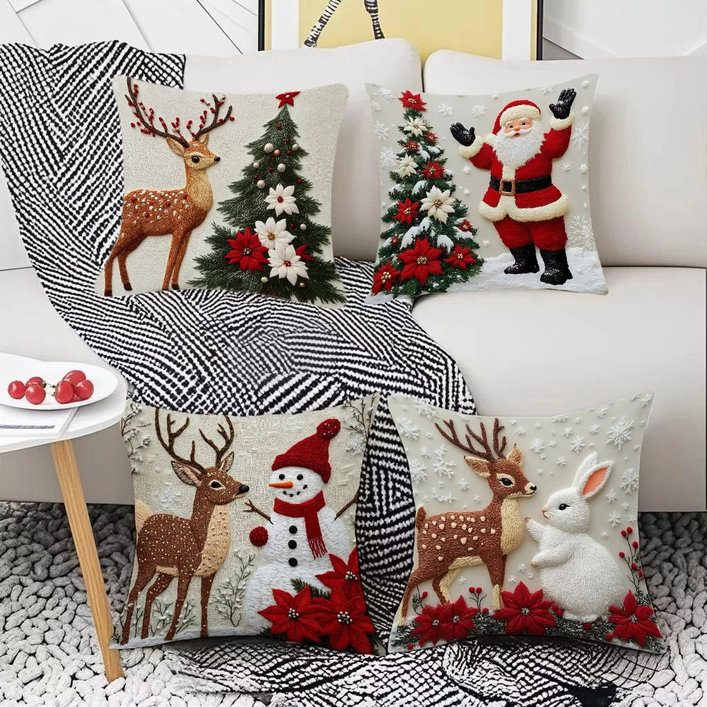 45x45cm Cartoon Christmas Pillow Cover Elk Santa Claus Snowman Xmas Tree Merry Christmas Decor Gift 2025 Happy New Year 2026