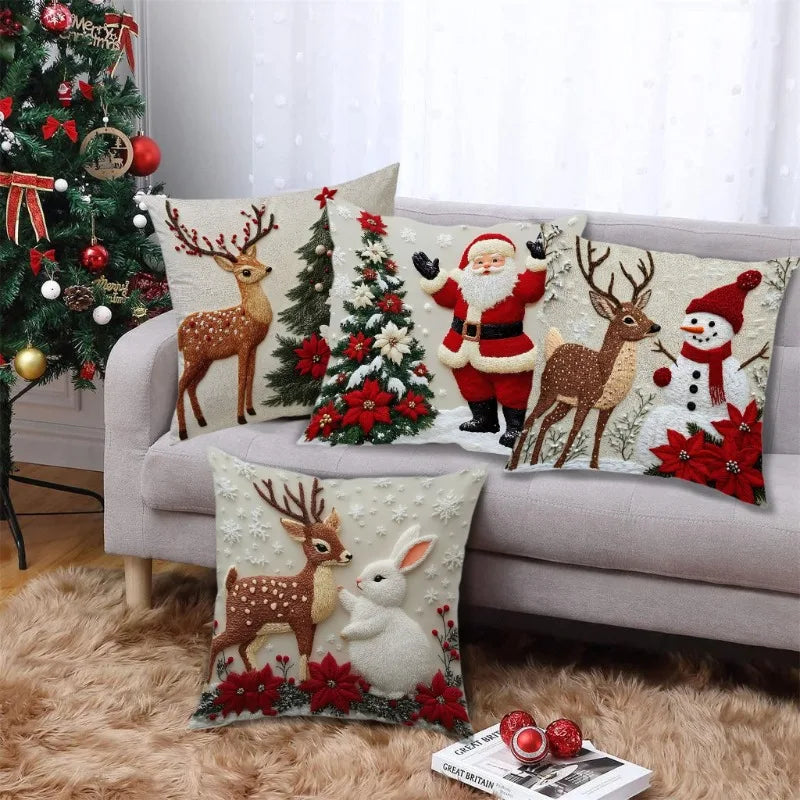 45x45cm Cartoon Christmas Pillow Cover Elk Santa Claus Snowman Xmas Tree Merry Christmas Decor Gift 2025 Happy New Year 2026